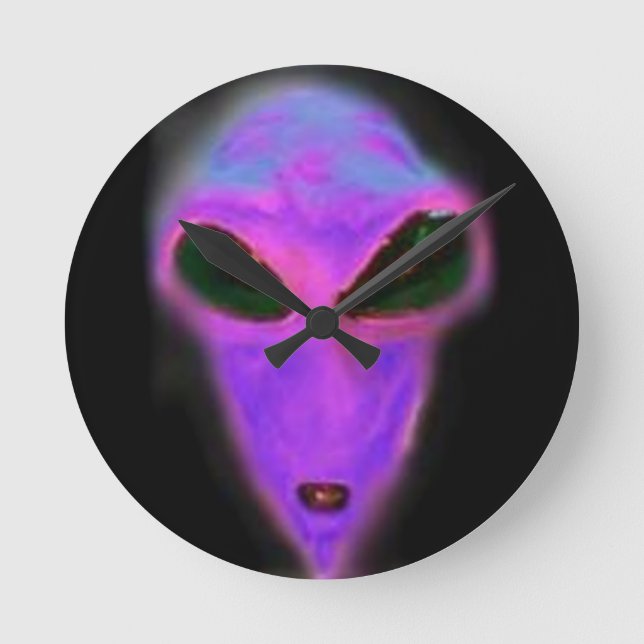 custom purple alien head area 51 round clock (Front)