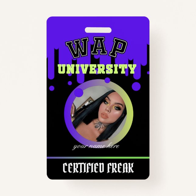 Custom Purple and Green WAP ID freak by Cardi B ID Badge (Front)