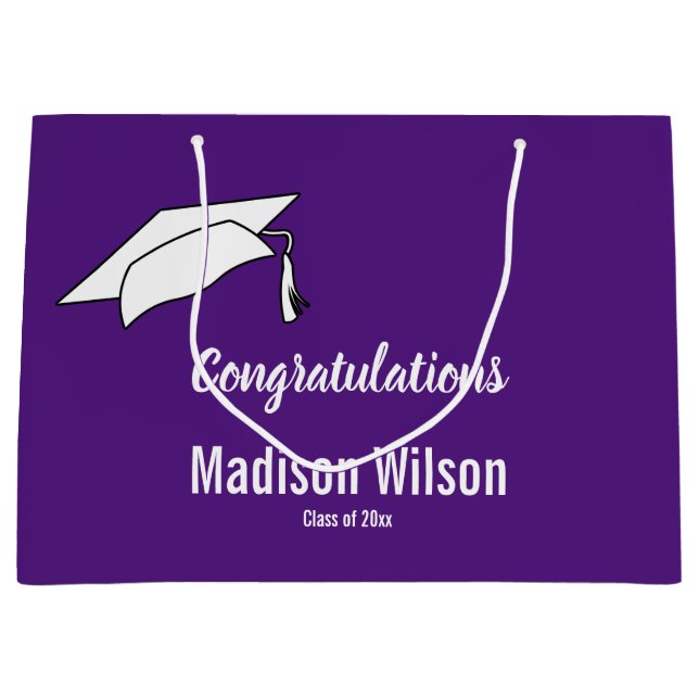 Custom Purple and White Graduation Congratulations Large Gift Bag (Front)