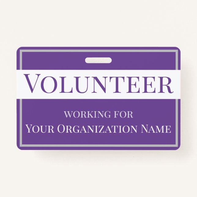 Custom Purple and White Volunteer ID ID Badge (Front)