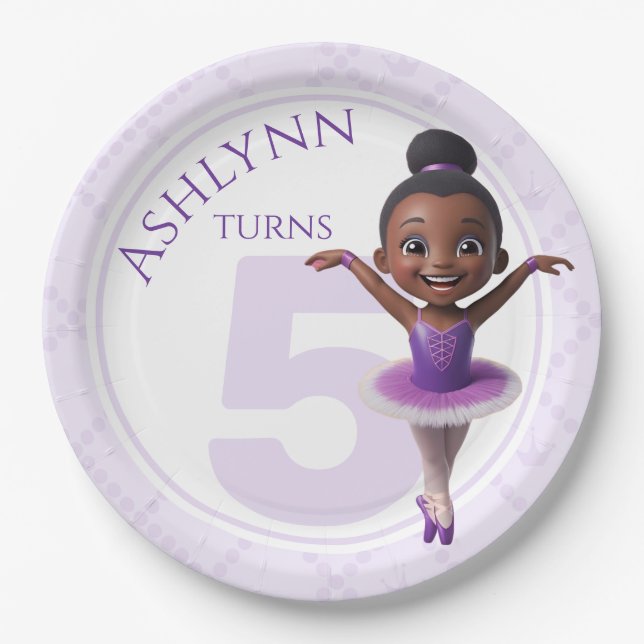 Custom Purple Ballerina for Girls Birthday |  Paper Plate (Front)