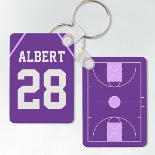 Custom Purple Basketball Court with Player Name Key Ring