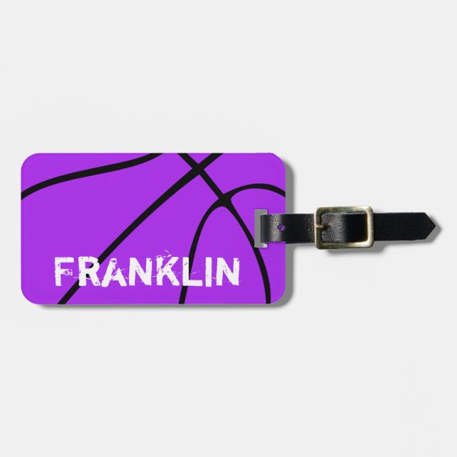 Custom Purple Basketball Luggage Tags (Front Horizontal)