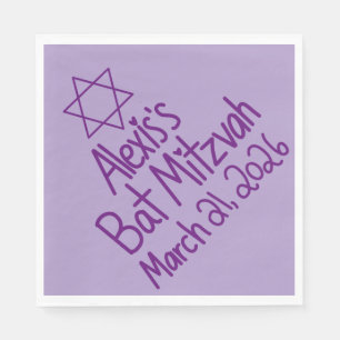 Custom Purple Bat Mitzvah Paper Napkin