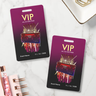 Custom Purple Black Gradient VIP Pass For Event ID Badge