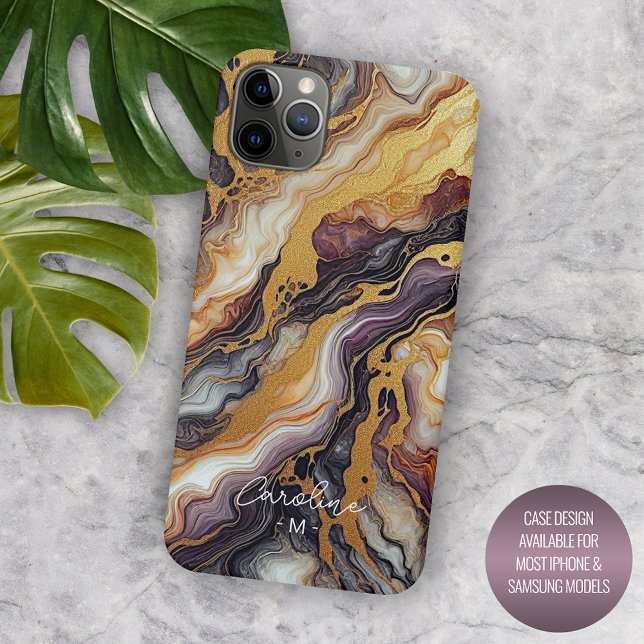Custom Purple Black Grey Gold Marble Art Pattern Case-Mate iPhone Case (Creator Uploaded)