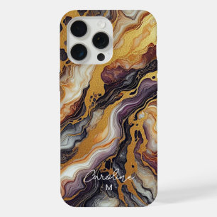 Custom Purple Black Grey Gold Marble Art Pattern iPhone 15 Pro Max Case
