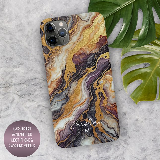 Custom Purple Black Grey White Gold Marble Pattern iPhone Case (Creator Uploaded)