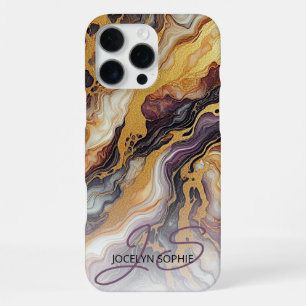 Custom Purple Black Grey White Gold Marble Pattern iPhone 16 Pro Max Case