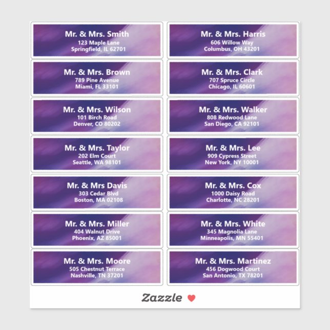 Custom Purple Blue Bar Mitzvah Guest Address (Sheet)