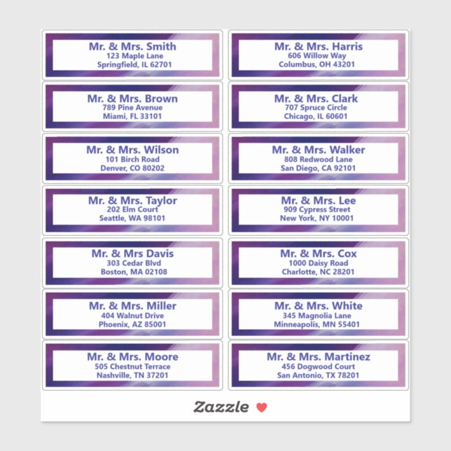 Custom Purple Blue Bar Mitzvah Guest Address (Sheet)