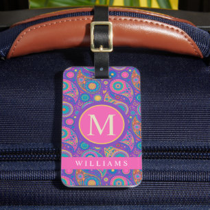 Custom Purple Blue Pink Paisley Pattern Luggage Tag