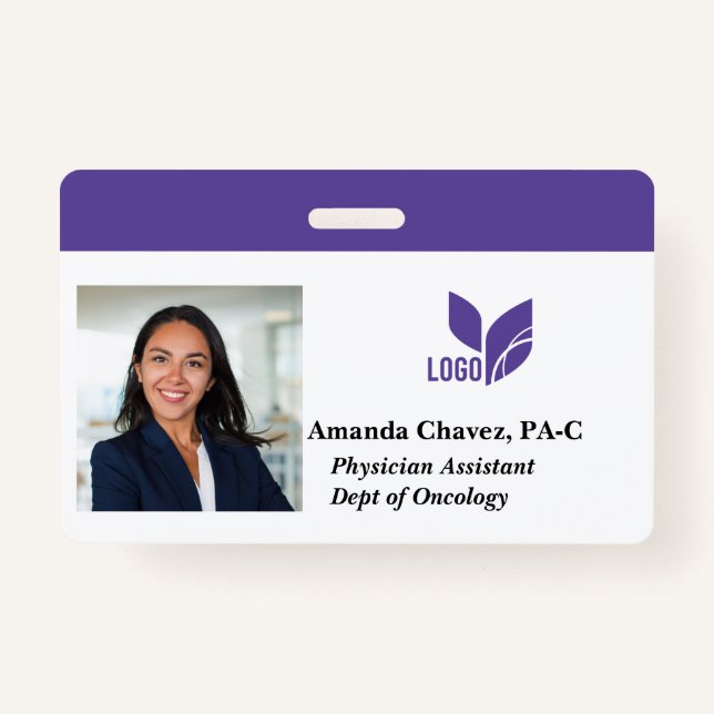 Custom Purple Business Employee Photo Name ID Badge (Front)
