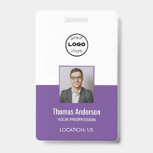 Custom Purple Business Logo Employee Photo ID  Badge