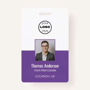 Custom Purple Business Logo Employee Photo ID  ID Badge