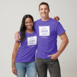 Custom Purple Business Name and Logo Branded T-Shirt<br><div class="desc">Custom purple shirt features your professional business logo design, along with wording for your business name, slogan, website, location, or other information that can be personalised. Simply add your company logo to the white round placeholder image space, and fill in with your preferred wording. Shirt colour and style can be...</div>