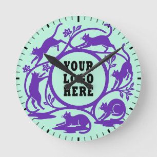Custom Purple Cat Mint Wall Clock
