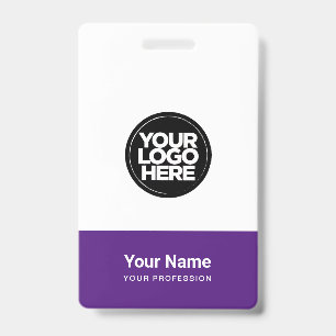 Custom Purple Company Logo Name Title Bar Code ID Badge