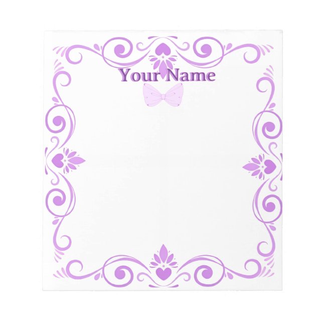 Custom Purple Coquette Bow Filigree Notepad (Front)