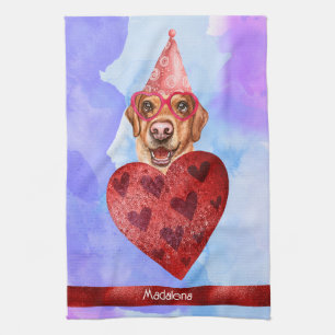 Custom Purple Dog Lover Valentine Gift Labrador Tea Towel