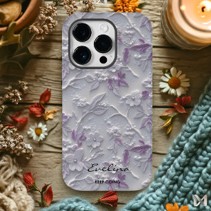 Custom Purple Embroidered Floral & Inspirational Case-Mate iPhone 14 Pro Case