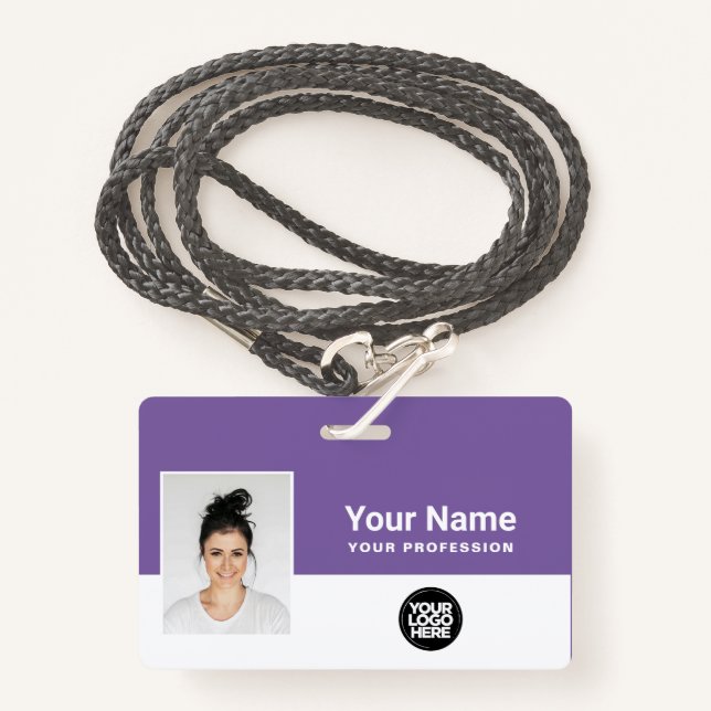 Custom Purple Employee Logo Name Lanyard Badge ID Badge (Front with Lanyard)