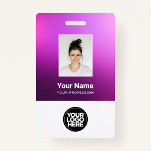 Custom Purple Employee Photo, Bar Code, Logo, Name ID Badge
