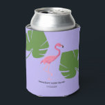 Custom Purple flamingo Tropical Bridal shower Can Cooler<br><div class="desc">Add a tropical touch to her bridal shower with this Custom Purple Flamingo Tropical Bridal Shower Can Cooler. Surprise the bride-to-be and her guests with these personalised can coolers that embody the vibrant and fun atmosphere of a tropical paradise. The design showcases a purple flamingo and tropical monstera leaf illustrations,...</div>