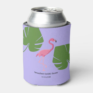 Custom Purple flamingo Tropical Bridal shower Can Cooler