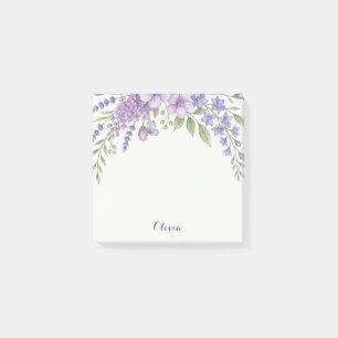 Custom Purple Floral Sticky Notes, Personalized Post-it Notes