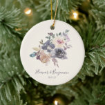 Custom Purple Floral Watercolor Wedding Favour Ceramic Tree Decoration<br><div class="desc">Celebrate the love and commitment of newlyweds or mark a special anniversary with this elegant ceramic ornament. Featuring a beautiful watercolor design in shades of purple, the ornament is personalised with the bride and groom's names and their wedding date. The delicate floral accents create a romantic and timeless keepsake that...</div>