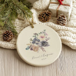 Custom Purple Floral Watercolor Wedding Favour Ceramic Tree Decoration<br><div class="desc">Celebrate the love and commitment of newlyweds or mark a special anniversary with this elegant ceramic ornament. Featuring a beautiful watercolor design in shades of purple, the ornament is personalised with the bride and groom's names and their wedding date. The delicate floral accents create a romantic and timeless keepsake that...</div>