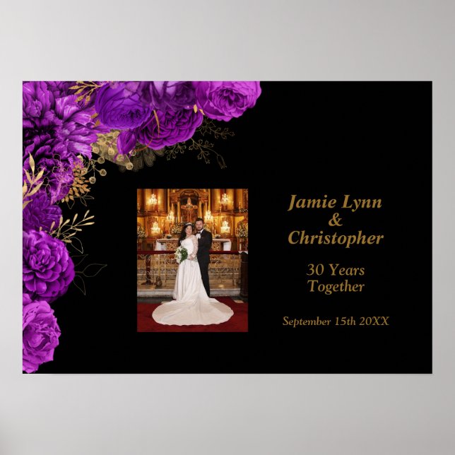 Custom Purple Floral Wedding Anniversary Poster (Front)