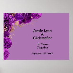 Custom Purple Floral Wedding Anniversary Poster