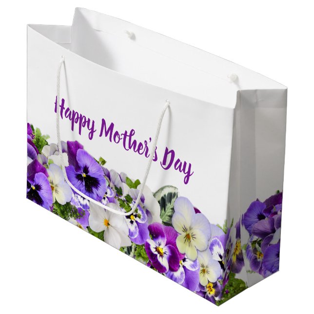 Custom Purple Flowers Happy Mother's Day Large Gift Bag (Front Angled)