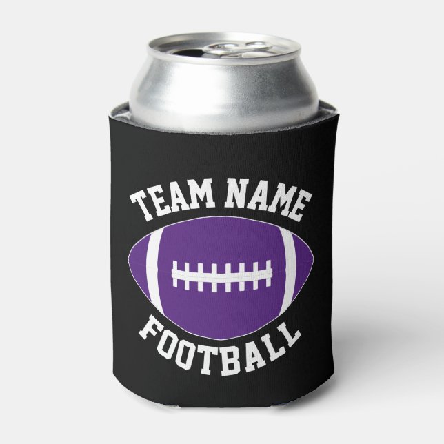 Custom Purple Football Team Name Personalised Text Can Cooler (Can Front)