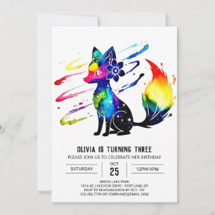 Custom Purple Fox Digital Girl Birthday Invitation