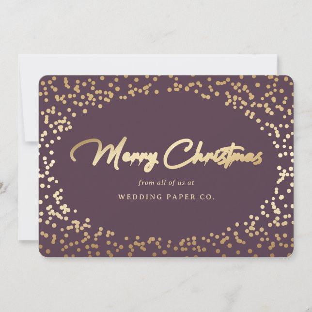 Custom Purple Gold Business Christmas Cards (Front)