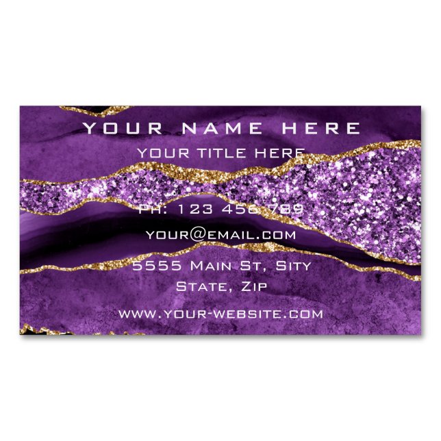 Custom Purple Gold Magnetic Business Card Template (Front)
