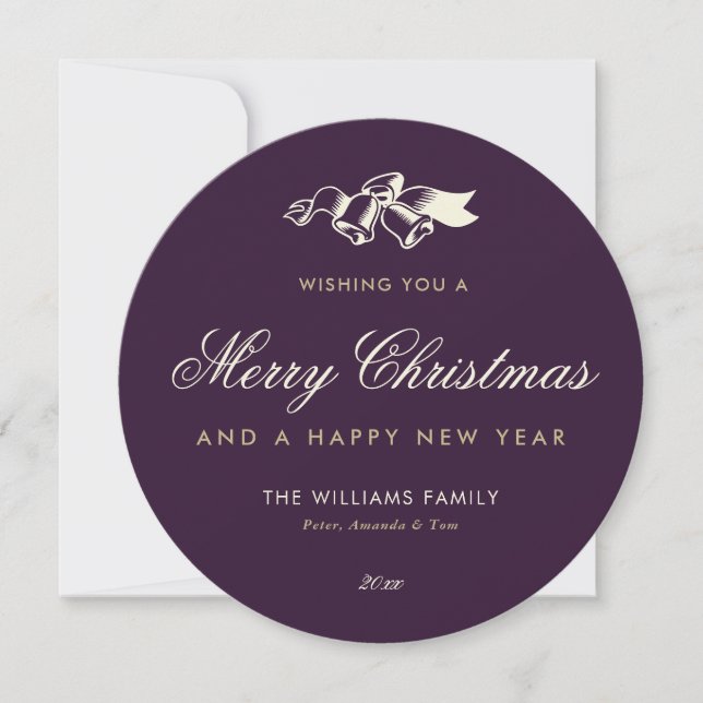 Custom Purple Gold Merry Christmas Holiday Card (Front)