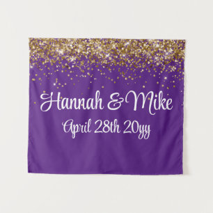 Custom Purple & Gold Wedding Backdrop Photo Booth Tapestry
