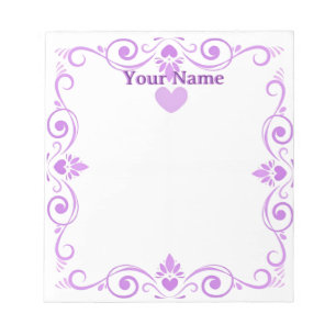 Custom Purple Heart Filigree Name Notepad