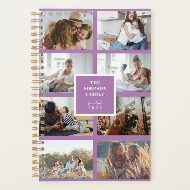 Custom Purple Lavender INSTA Family Photo Collage Planner (Front)