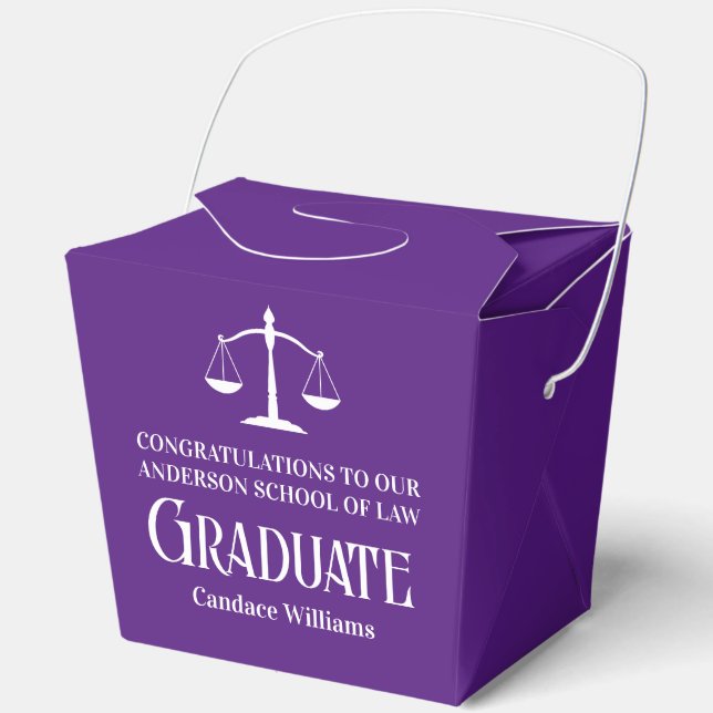 Custom Purple Law School Graduation Party Fortune Favour Box (Front)