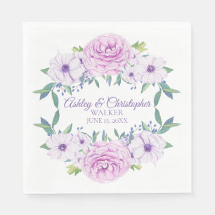 Custom Purple Lilac Lavender Floral White Wedding Napkin