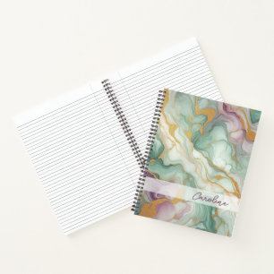 Custom Purple Mauve Pink Green Gold Marble Pattern Notebook