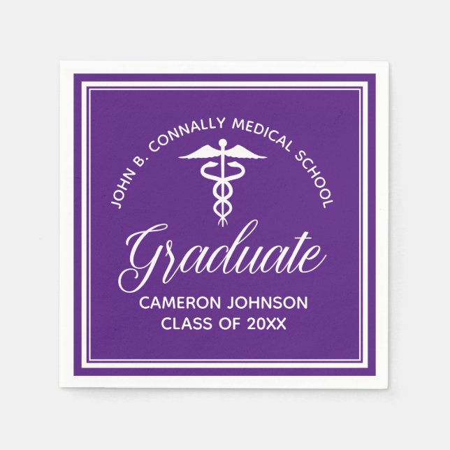 Custom Purple Medical School Graduation Party Napkin (Front)