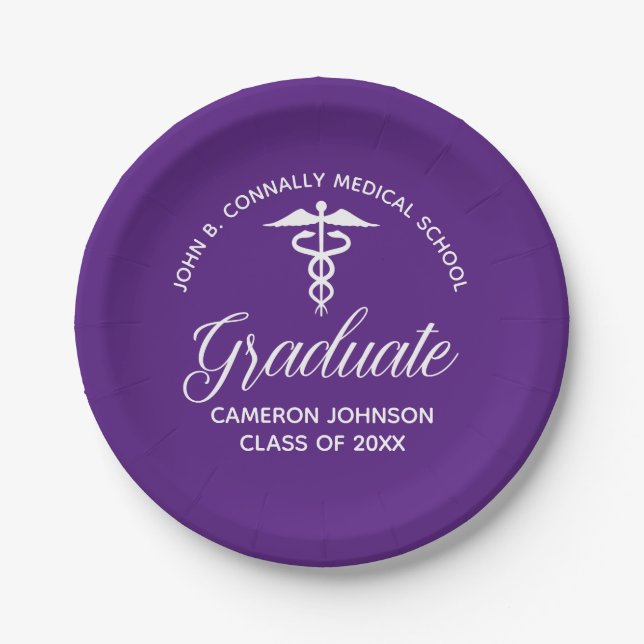 Custom Purple Medical School Graduation Party Paper Plate (Front)