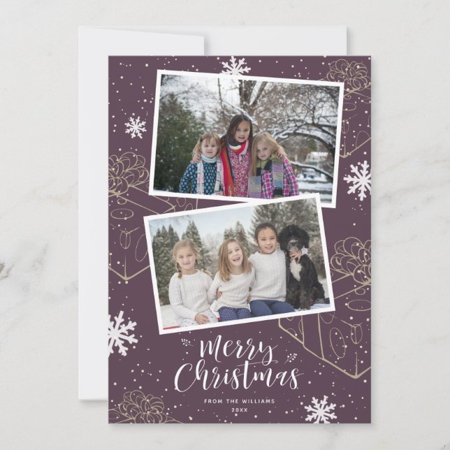 Custom Purple Merry Christmas Gifts Photo Cards (Front)