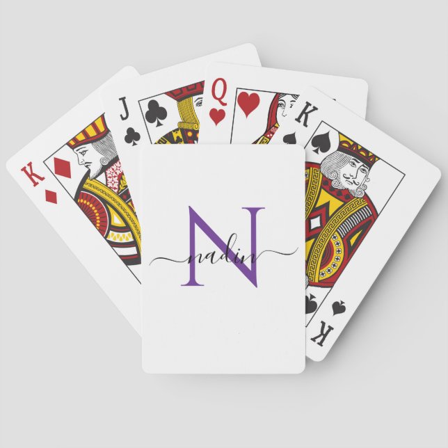 Custom Purple Monogram Name Playing Cards (Back)